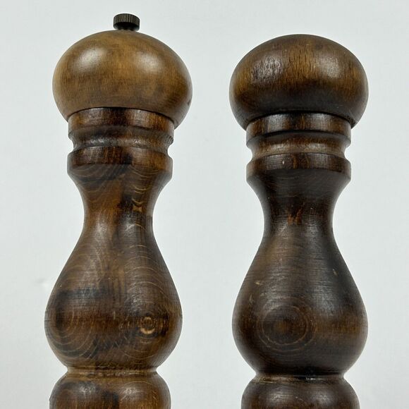 Vintage Lobeco Salt & Pepper Shaker Mill Japan 9" Wooden Spindle Farmhouse - Picture 4 of 13
